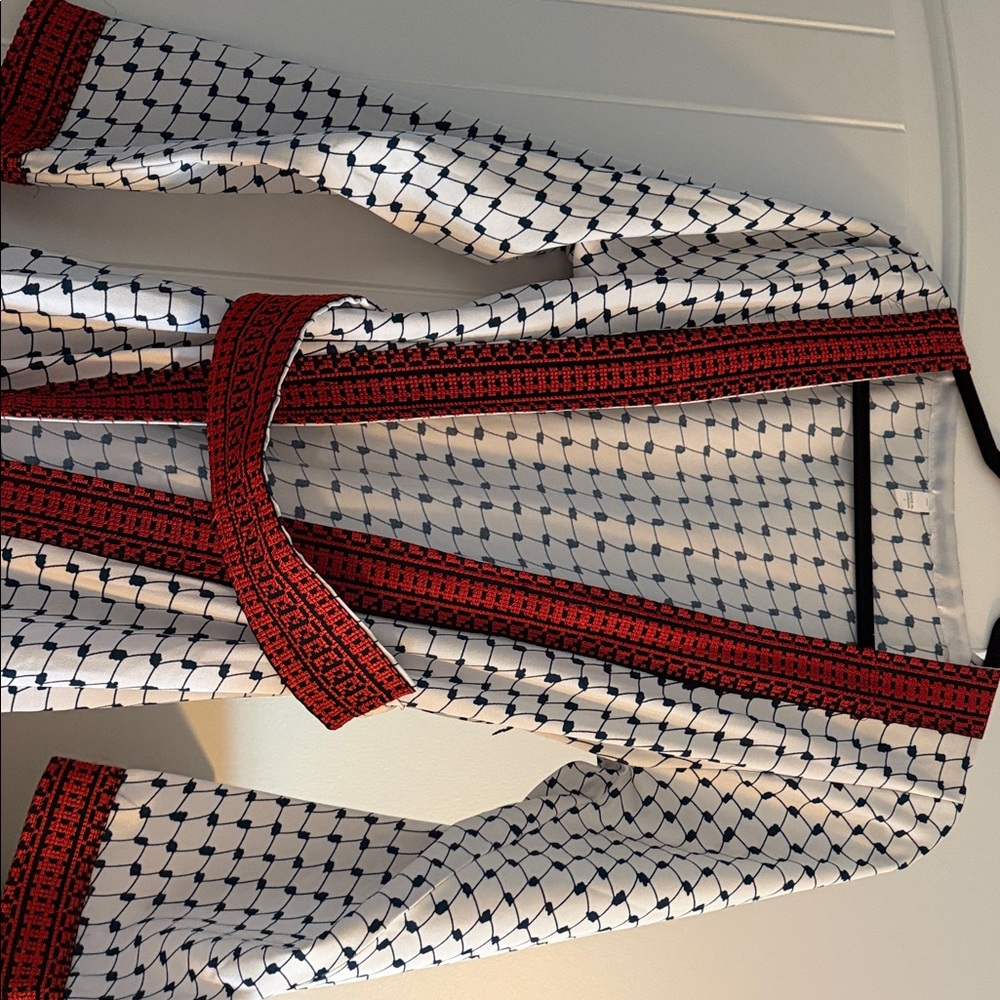Stylish White and Red Patterned long kimono